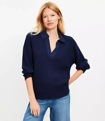 Waffle Collared V-Neck Top