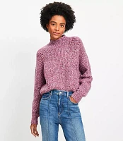 Pointelle Mixed Ribbed Mock Neck Sweater