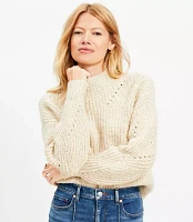 Pointelle Mixed Ribbed Mock Neck Sweater