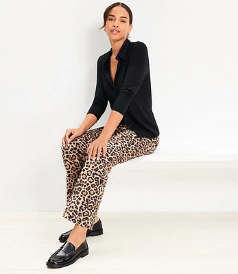 Side Zip Ankle Flare Pants Leopard Print Twill