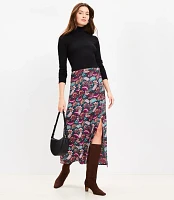 Petite Paisley Side Slit Midi Skirt