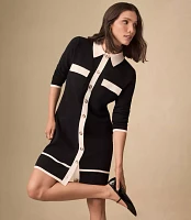 Tipped Pocket Mini Sweater Shirtdress