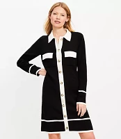 Tipped Pocket Mini Sweater Shirtdress