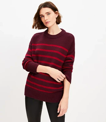 Striped Rib Trim Tunic Sweater