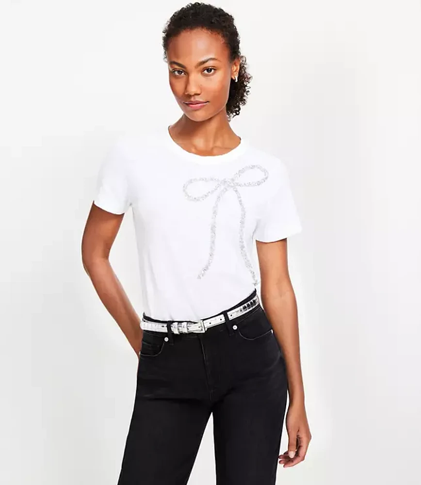 Petite Sparkle Bow Everyday Crew Tee