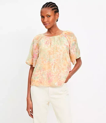 Shimmer Floral Tie Back Flutter Top