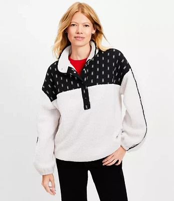 Petite Snowflake Cozy Sherpa Mixed Media Sweatshirt