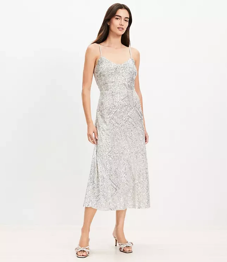 Petite Sequin Strappy Midi Dress