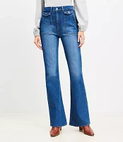 Petite Utility Pocket High Rise Slim Flare Jeans Stone Wash