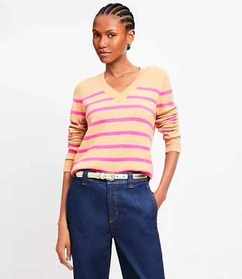 Petite Stripe Relaxed V-Neck Sweater