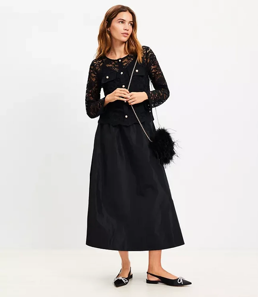 Petite Taffeta Pull On Midi Pocket Skirt