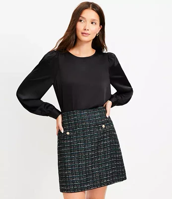 Petite Metallic Tweed Button Pocket Mini Skirt