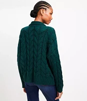 Petite Collared Split Neck Cable Sweater