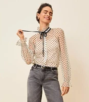 Velvet Dot Tulle Bow Blouse