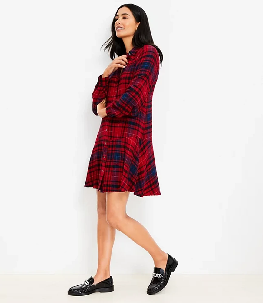 Plaid Flounce Mini Shirtdress