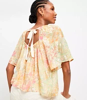 Petite Shimmer Floral Tie Back Flutter Top