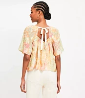 Petite Shimmer Floral Tie Back Flutter Top