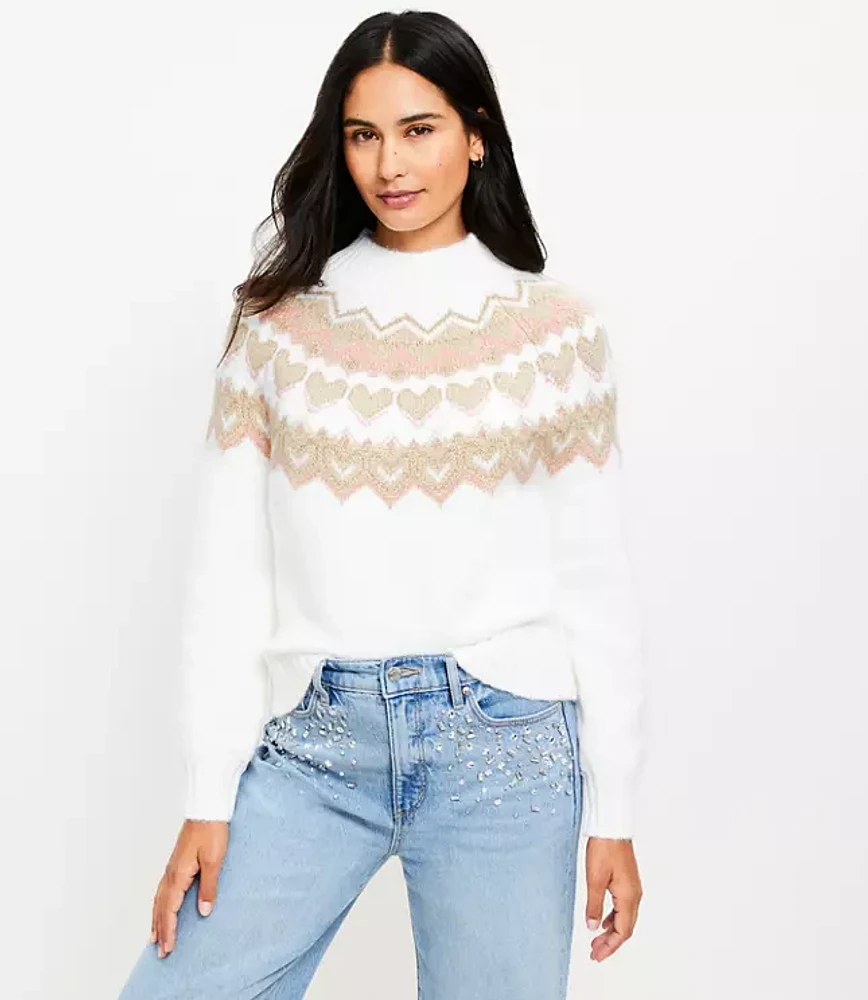 Petite Heart Fair Isle Mock Neck Sweater