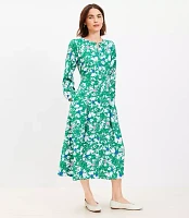 Floral Balloon Sleeve Midi Pocket Dress