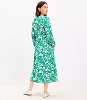 Floral Balloon Sleeve Midi Pocket Dress