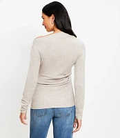 Heathered Cozy Ribbed Asymmetric Neck Top