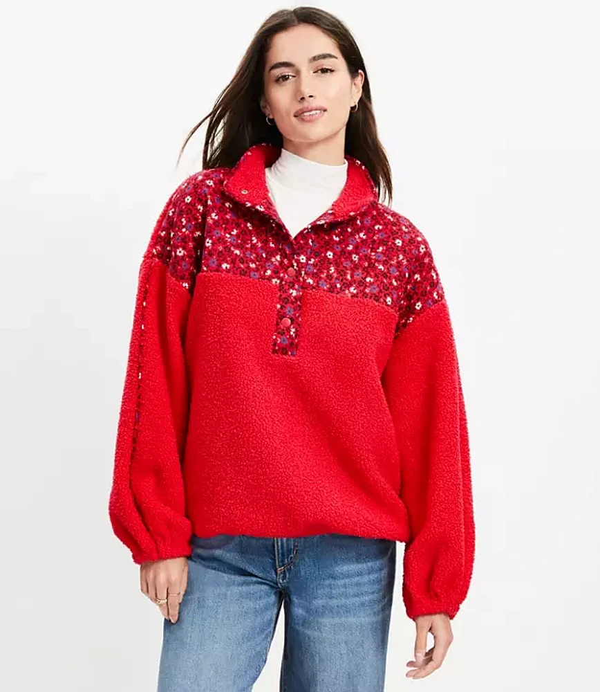 Petite Floral Cozy Sherpa Mixed Media Sweatshirt