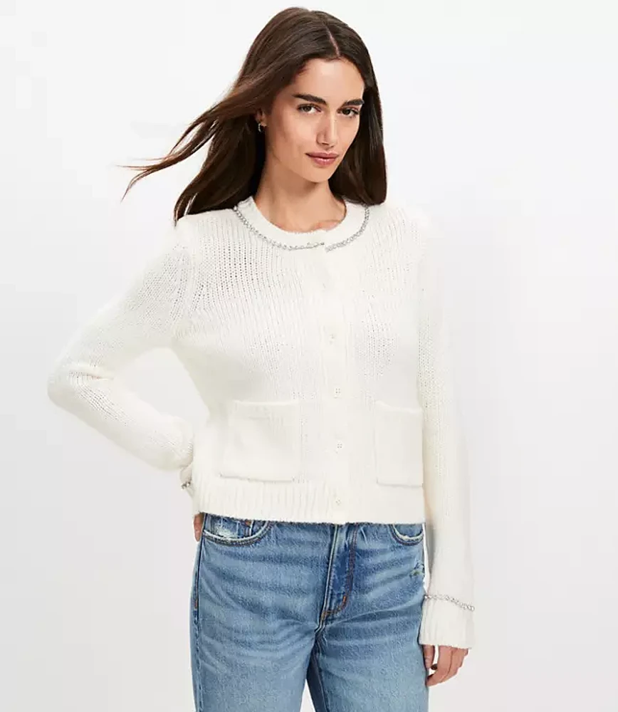 Petite Sparkle Trim Sweater Jacket