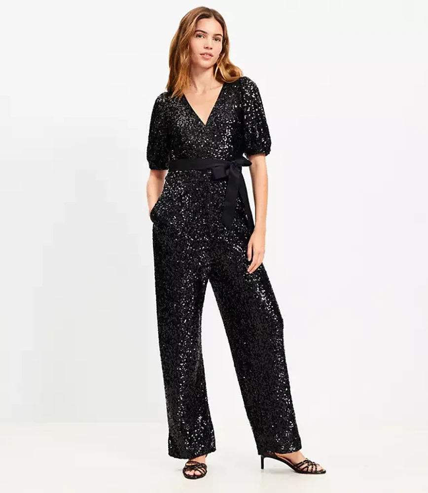 Petite Sequin Tie Waist Jumpsuit