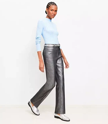 Petite Straight Pants Metallic Texture