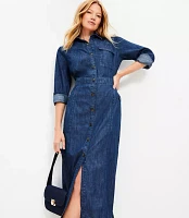 Petite Chambray Midi Pocket Shirtdress