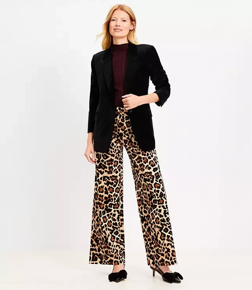 Petite Clean Wide Leg Pants in Leopard Print Velvet