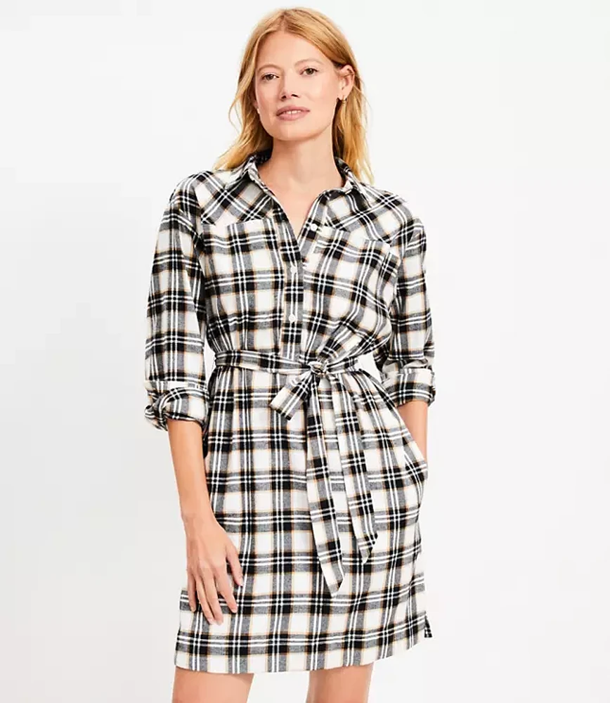 Petite Plaid Belted Mini Pocket Shirtdress