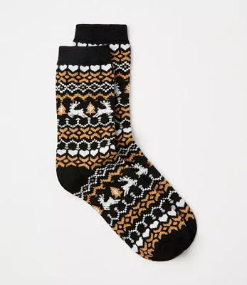 Deer Fair Isle Cozy Crew Socks