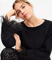 Petite Feathered Cuff Boatneck Sweater