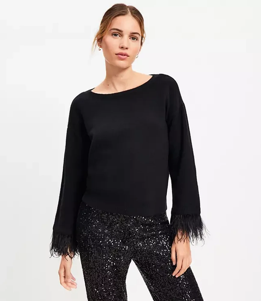 Petite Feathered Cuff Boatneck Sweater