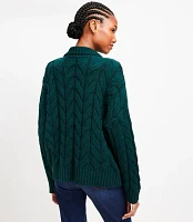 Collared Split Neck Cable Sweater