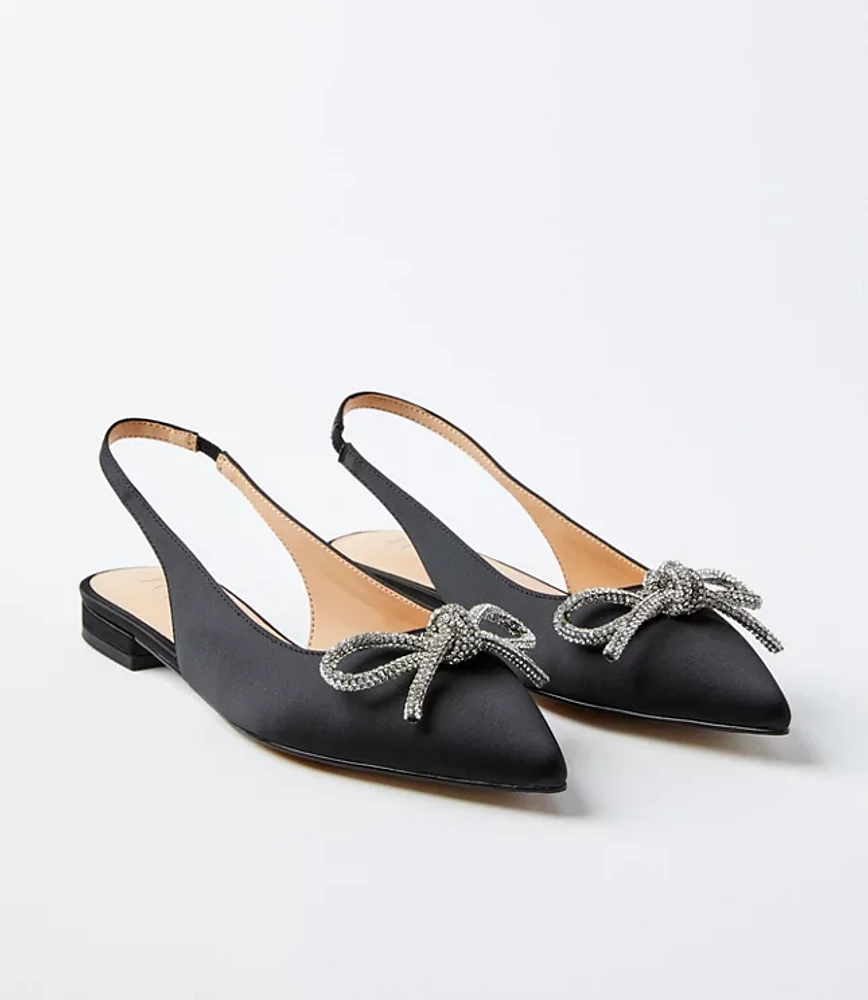 Sparkle Bow Satin Slingback Flats