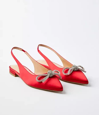 Sparkle Bow Satin Slingback Flats