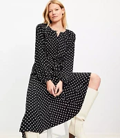 Dotted Button Godet Midi Dress