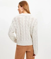 Flecked Collared Split Neck Cable Sweater