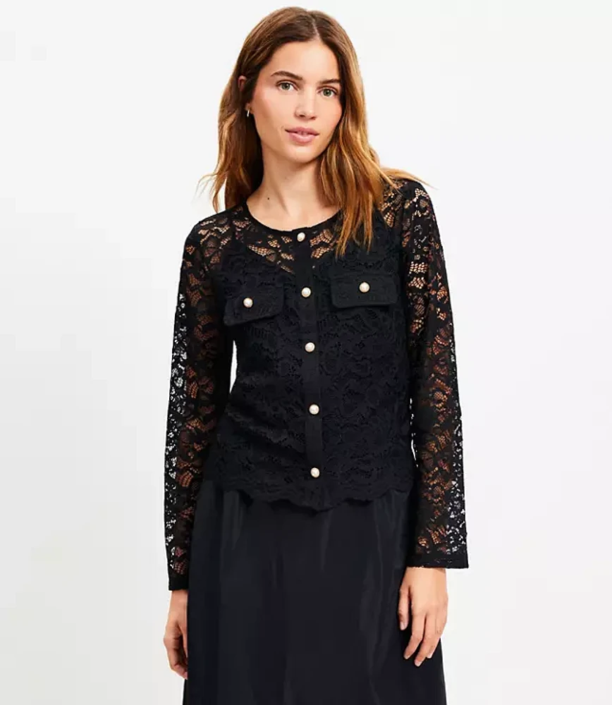 Pearlized Button Lace Jacket