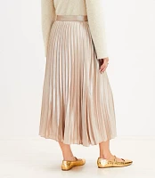 Foiled Satin Pleated Midi Skirt