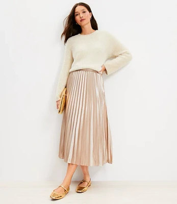 Foiled Satin Pleated Midi Skirt