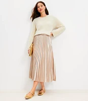 Foiled Satin Pleated Midi Skirt