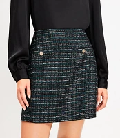 Metallic Tweed Button Pocket Mini Skirt