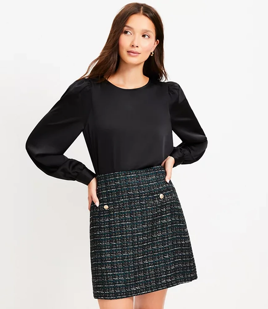 Metallic Tweed Button Pocket Mini Skirt