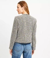 Petite Metallic Fringe Tweed Collarless Jacket