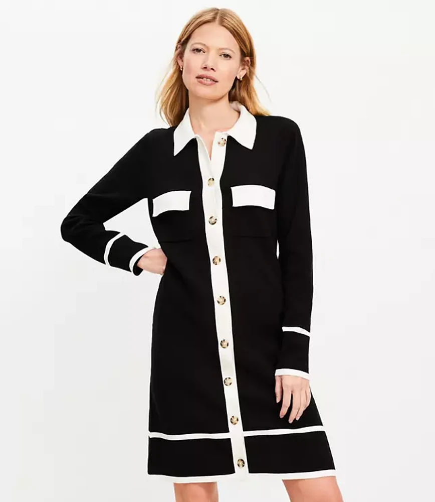 Petite Tipped Pocket Mini Sweater Shirtdress