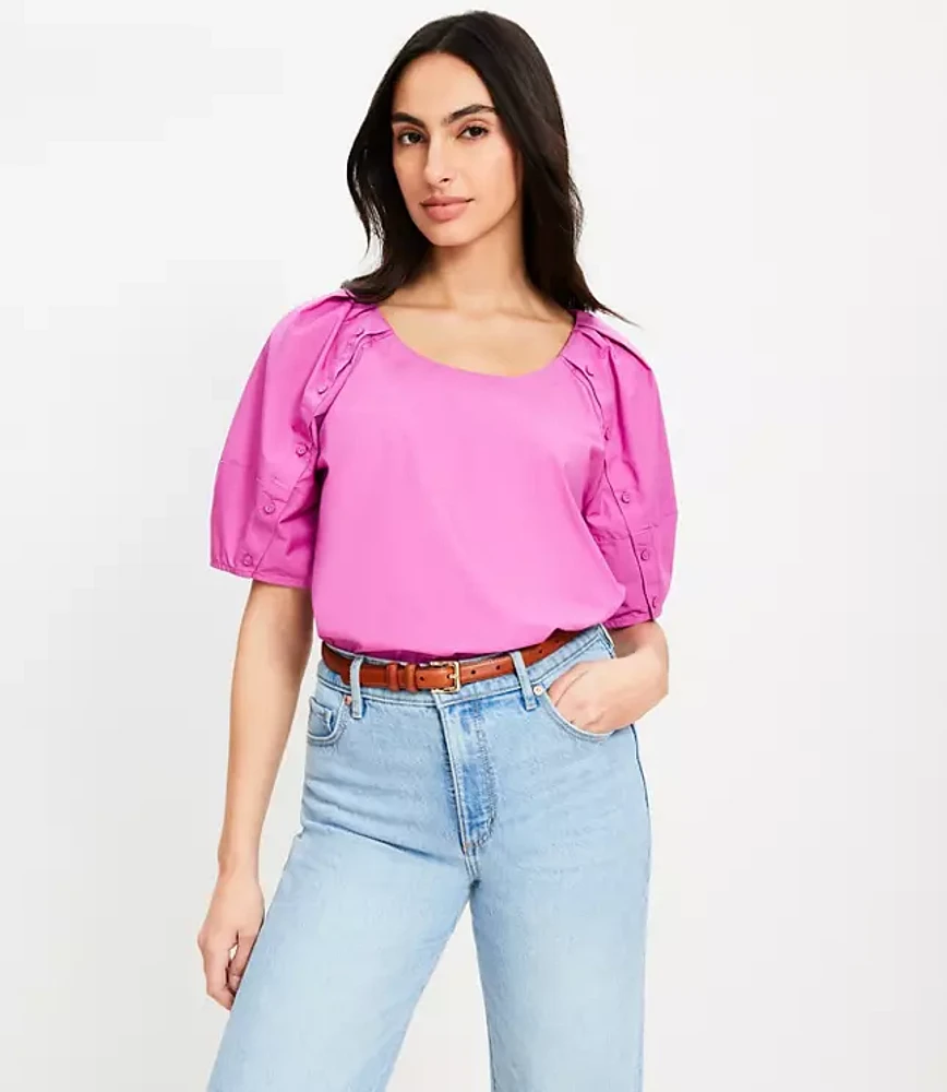 Poplin Button Sleeve Top