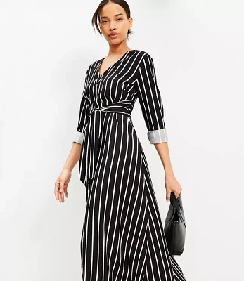 Striped Tie Waist Midi Dress